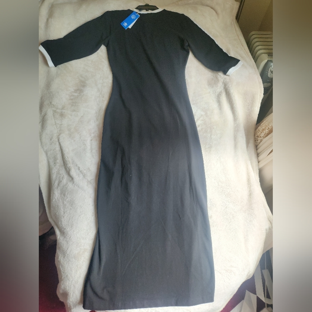 Adidas Adicolor Classics Maxi Dress black white stripes New - Picture 7 of 13
